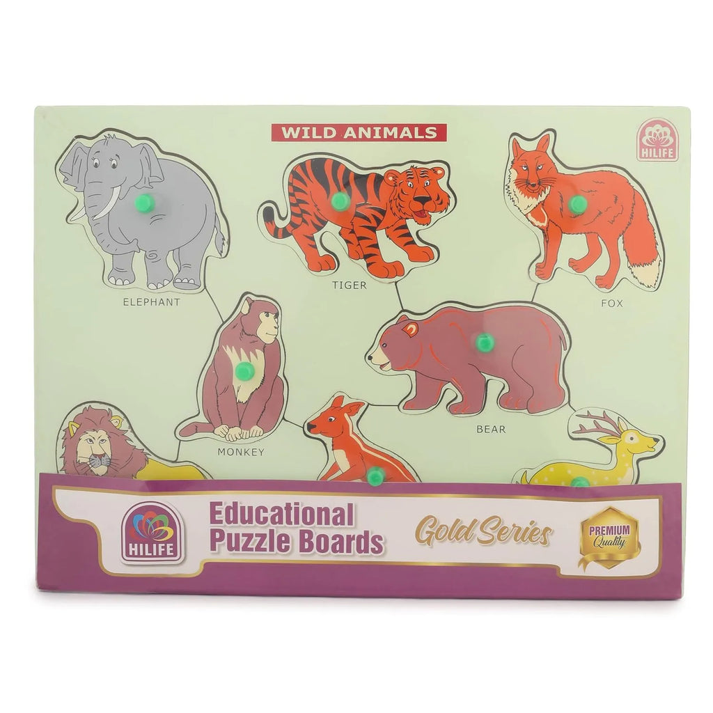 HILIFE Educational Wild Animals Puzzle Board, Gold Series – Wooden Peg Board for Toddlers and Kids (010) - Naivri