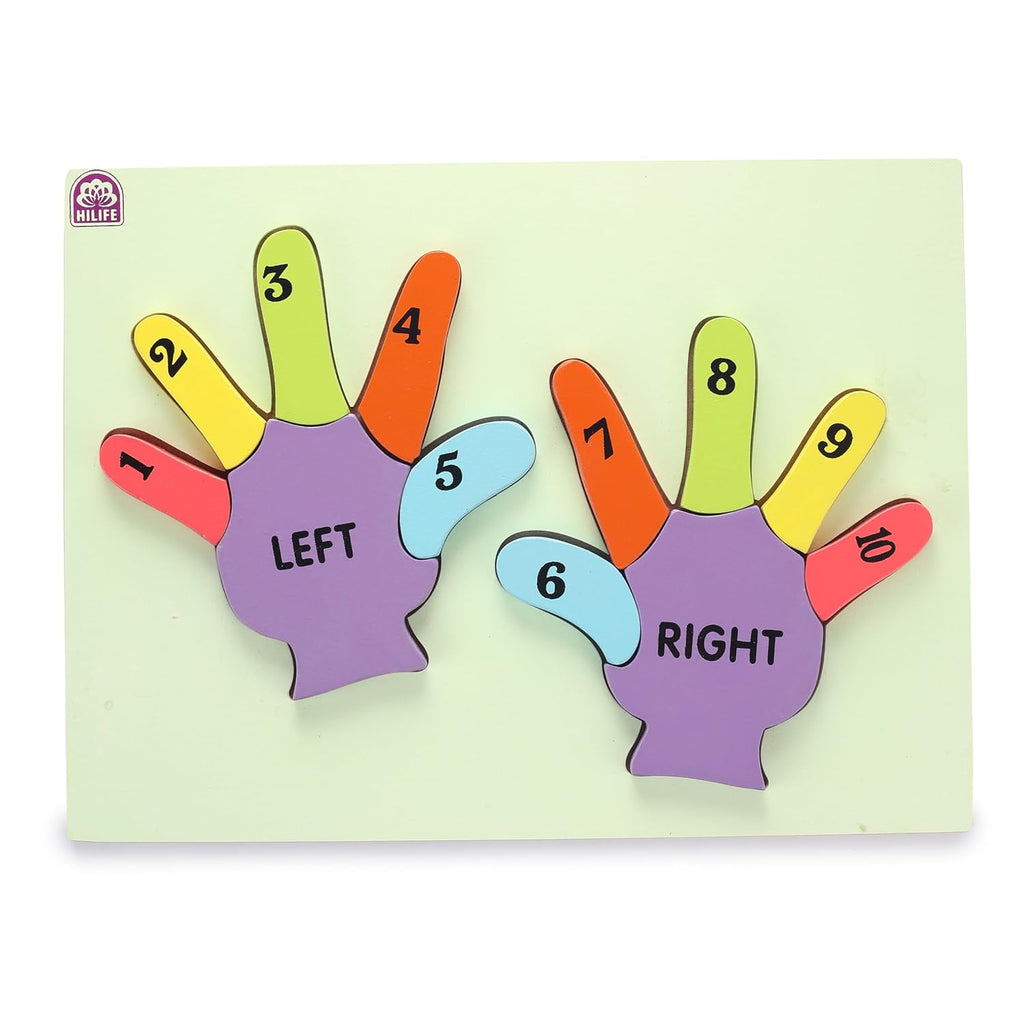 HILIFE Educational Wooden Hands Shape Number Puzzle Board – Gold Series | Numbers 1-10 for Toddlers (026) - Naivri