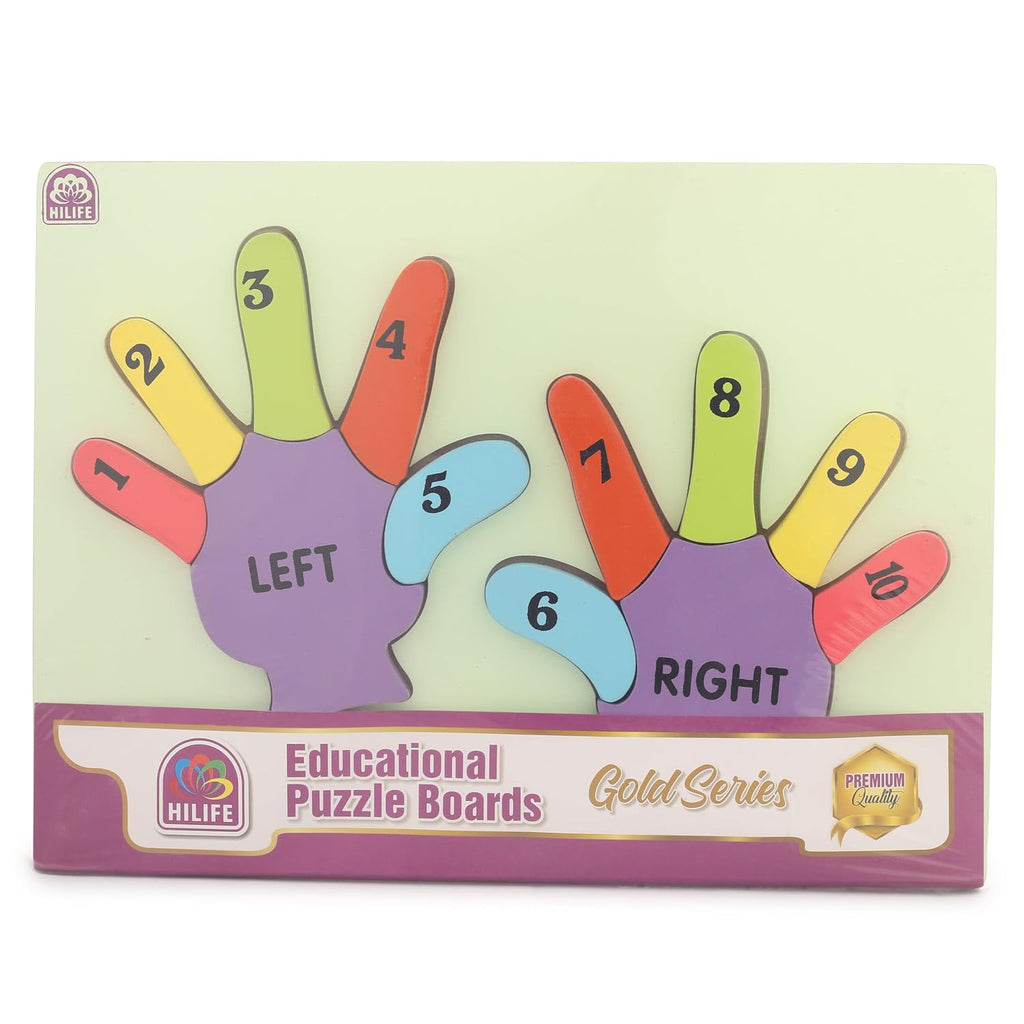 HILIFE Educational Wooden Hands Shape Number Puzzle Board – Gold Series | Numbers 1-10 for Toddlers (026) - Naivri