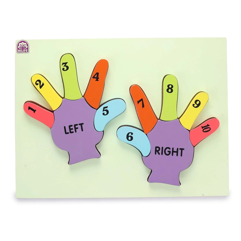 HILIFE Educational Wooden Hands Shape Number Puzzle Board – Gold Series | Numbers 1-10 for Toddlers (026) - Naivri