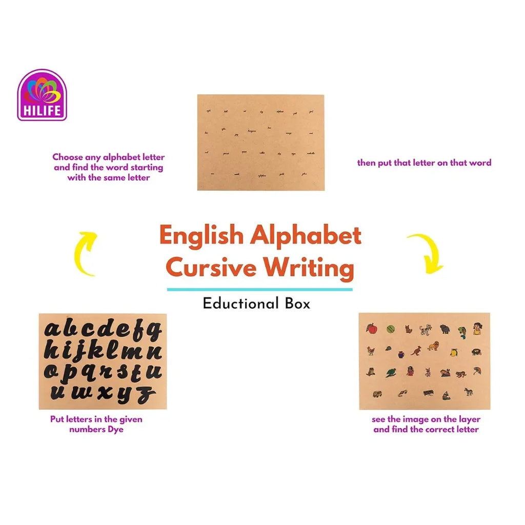 HILIFE English Alphabet Puzzle 3-Layers Cursive Writing | Wooden ABC Letters Colorful Educational Puzzle Toy Board for Toddlers & Kids – Multi-Colored Toy for Kids 3 Years+ - Naivri