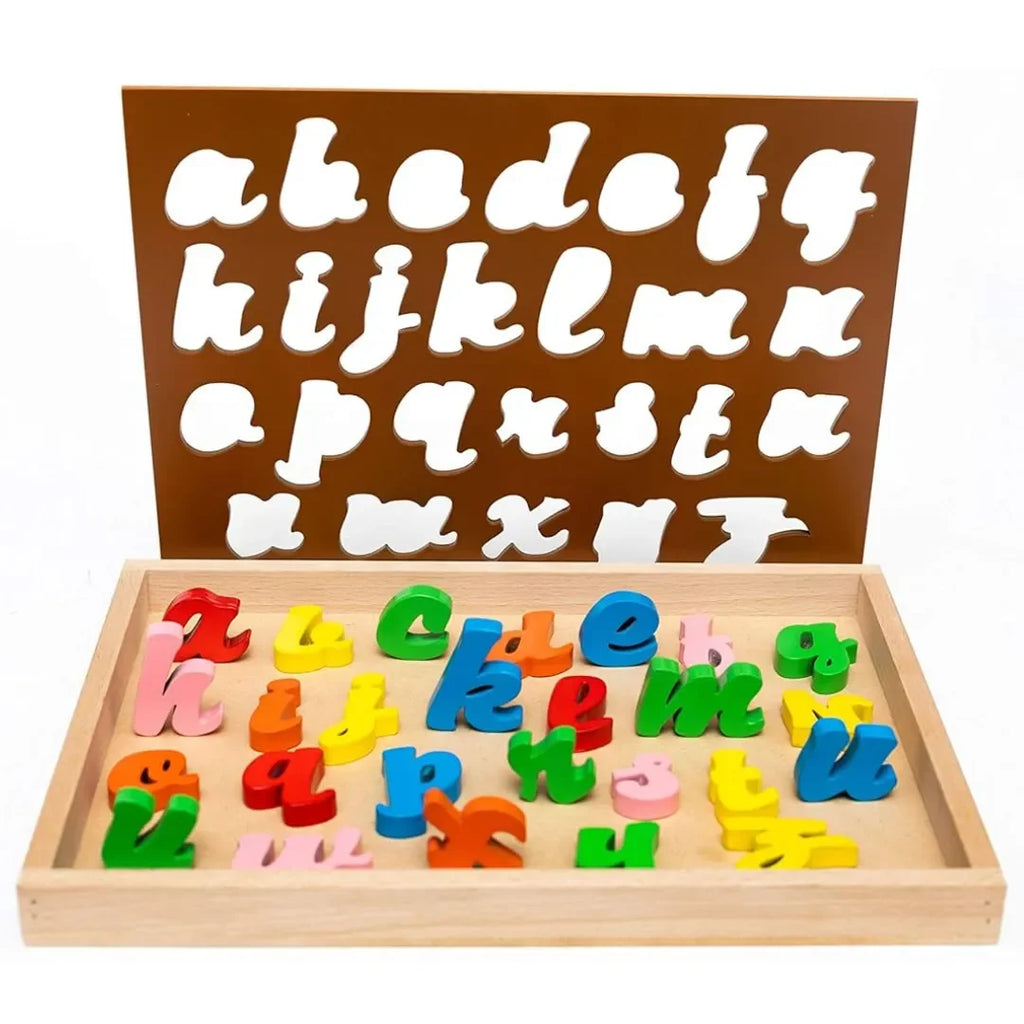 HILIFE English Alphabet Puzzle 3-Layers Cursive Writing | Wooden ABC Letters Colorful Educational Puzzle Toy Board for Toddlers & Kids – Multi-Colored Toy for Kids 3 Years+ - Naivri