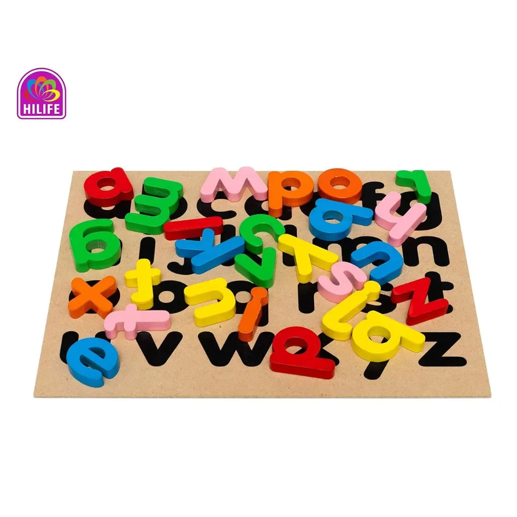 HILIFE English Alphabet Puzzle 3-Layers Lowercase | Wooden ABC Letters Colorful Educational Puzzle Toy Board for Toddlers & Kids – Multi-Colored Toy for Kids 3 Years+ - Naivri