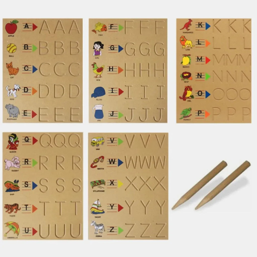 HILIFE English Uppercase Alphabet Tracing Board | Wooden ABC Capital Letters with Picture Word Association | Educational Toy for Preschool Kids - Naivri