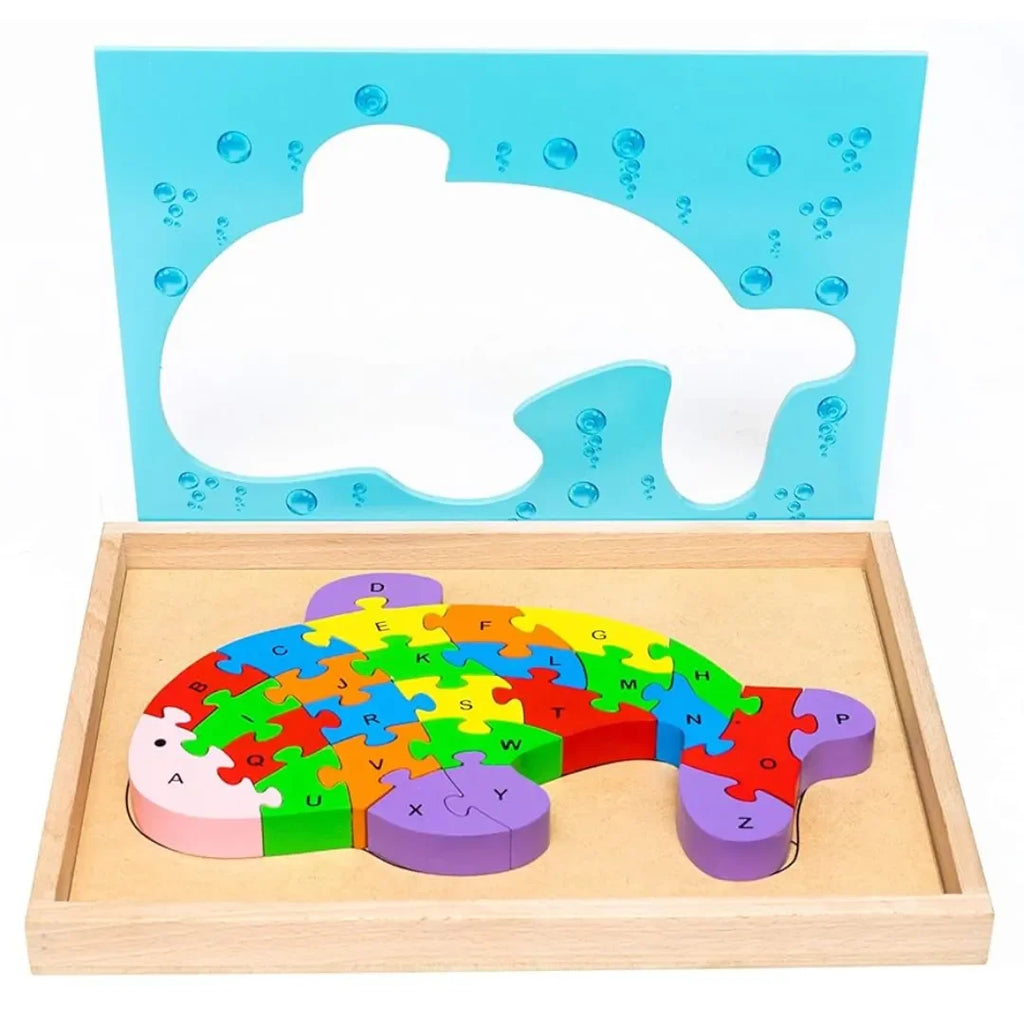 HILIFE Fish Alphabet Puzzle | Wooden Fish Alphabet Colorful Educational Puzzle Board for Toddlers & Kids – Multi-Colored Learning Toy for Kids 3 Years+ - Naivri