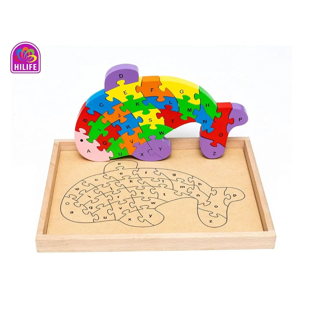 HILIFE Fish Alphabet Puzzle | Wooden Fish Alphabet Colorful Educational Puzzle Board for Toddlers & Kids – Multi-Colored Learning Toy for Kids 3 Years+ - Naivri