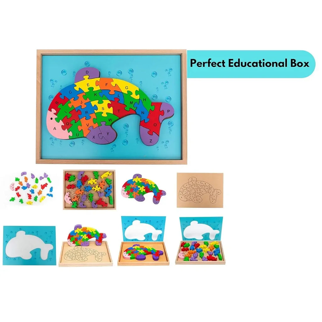 HILIFE Fish Alphabet Puzzle | Wooden Fish Alphabet Colorful Educational Puzzle Board for Toddlers & Kids – Multi-Colored Learning Toy for Kids 3 Years+ - Naivri