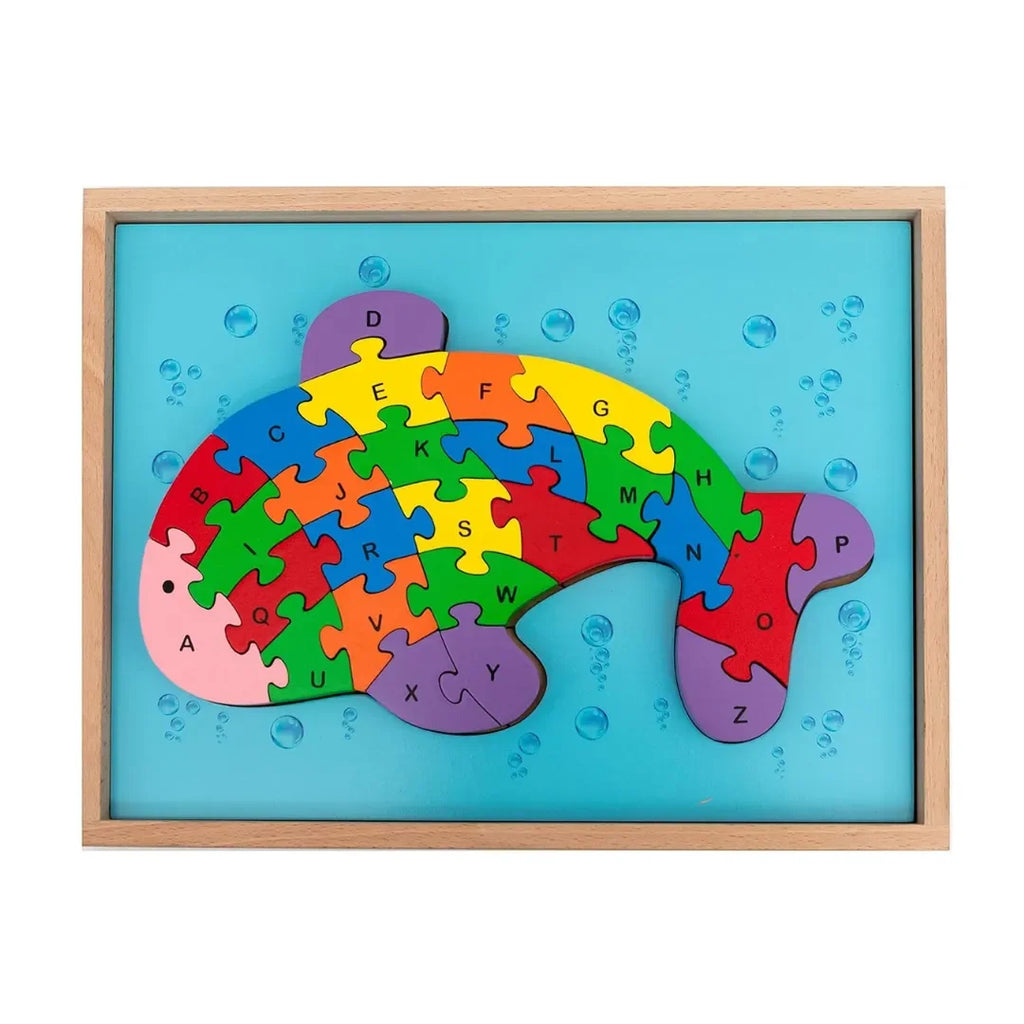 HILIFE Fish Alphabet Puzzle | Wooden Fish Alphabet Colorful Educational Puzzle Board for Toddlers & Kids – Multi-Colored Learning Toy for Kids 3 Years+ - Naivri