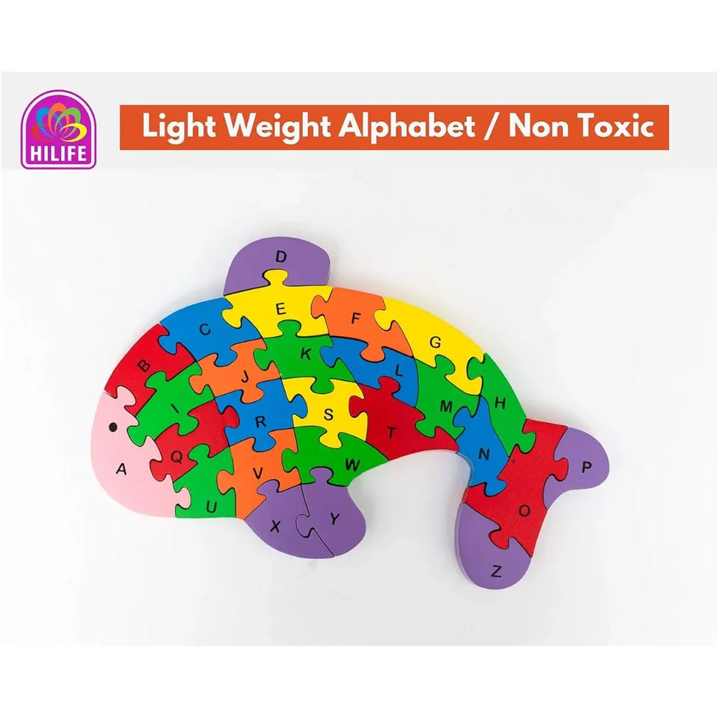 HILIFE Fish Alphabet Puzzle | Wooden Fish Alphabet Colorful Educational Puzzle Board for Toddlers & Kids – Multi-Colored Learning Toy for Kids 3 Years+ - Naivri