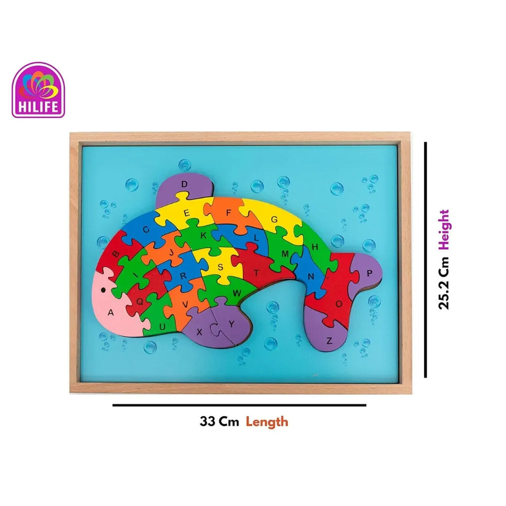 HILIFE Fish Alphabet Puzzle | Wooden Fish Alphabet Colorful Educational Puzzle Board for Toddlers & Kids – Multi-Colored Learning Toy for Kids 3 Years+ - Naivri