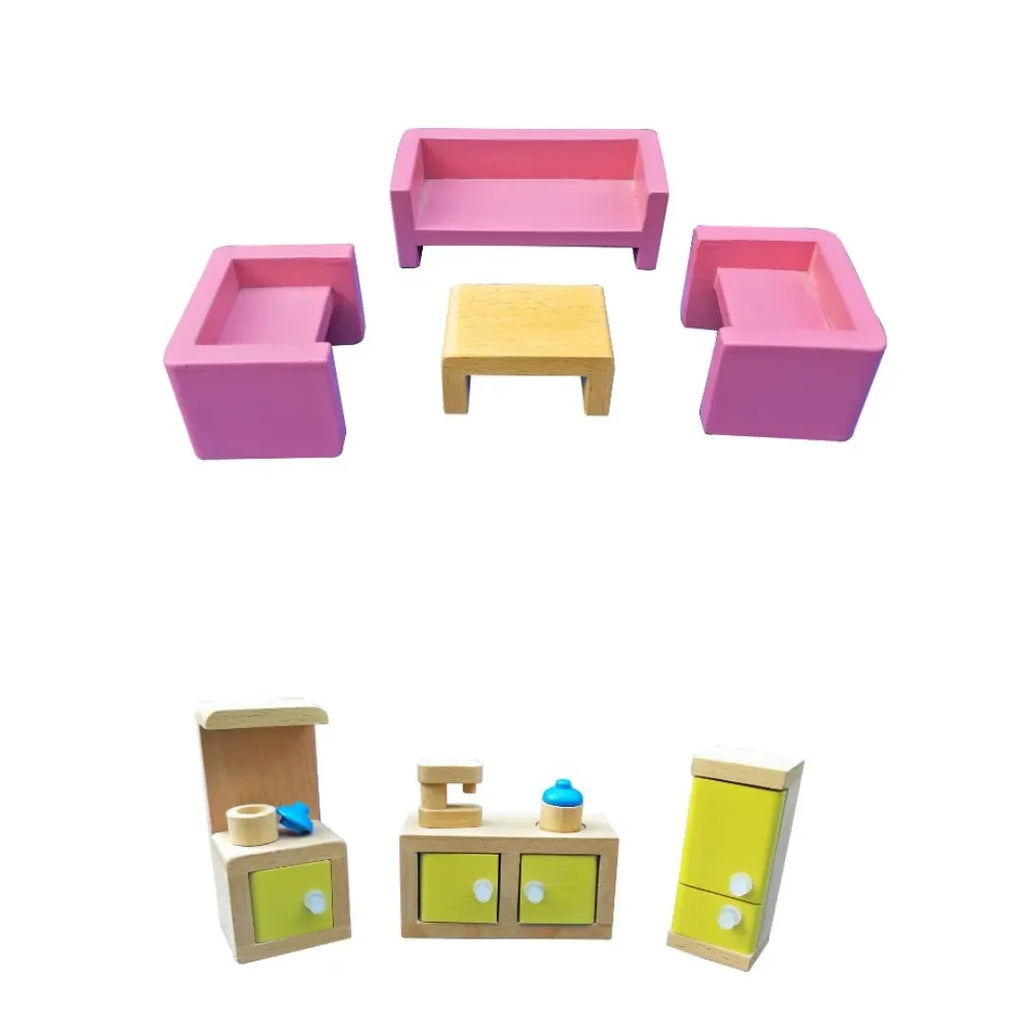 Hilife Fully Furnished Doll House for Kids | Wooden Pretend Playhouse with Rooms, Furniture & Accessories | Imaginative Toy for 3 Years and Above - Naivri