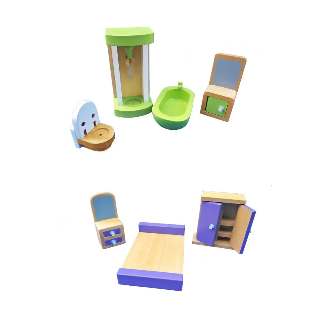 Hilife Fully Furnished Doll House for Kids | Wooden Pretend Playhouse with Rooms, Furniture & Accessories | Imaginative Toy for 3 Years and Above - Naivri