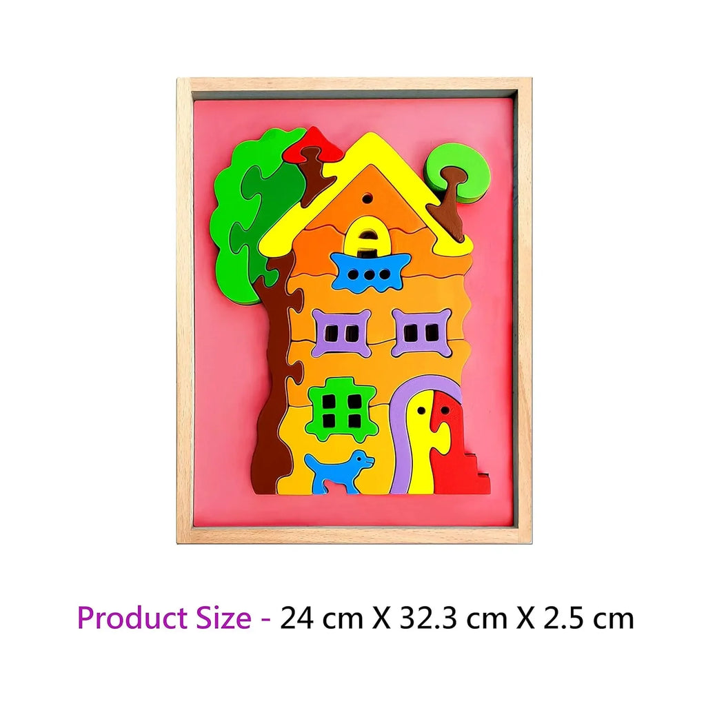 HILIFE House 3D Shape 2 Layer Puzzle | Wooden Educational Puzzle Board for Toddlers & Kids | Colorful Shape Sorting Learning Toy for Age 3+ - Naivri