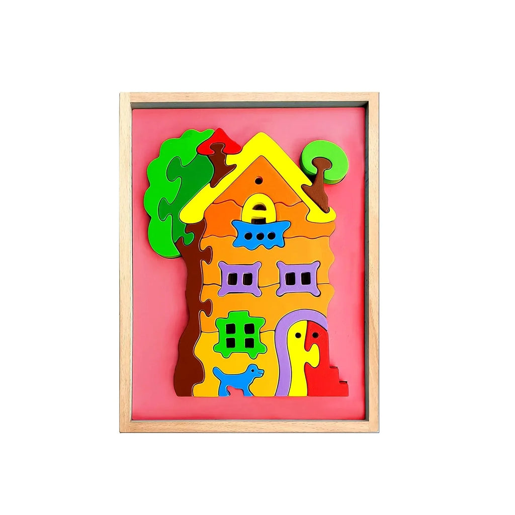 HILIFE House 3D Shape 2 Layer Puzzle | Wooden Educational Puzzle Board for Toddlers & Kids | Colorful Shape Sorting Learning Toy for Age 3+ - Naivri