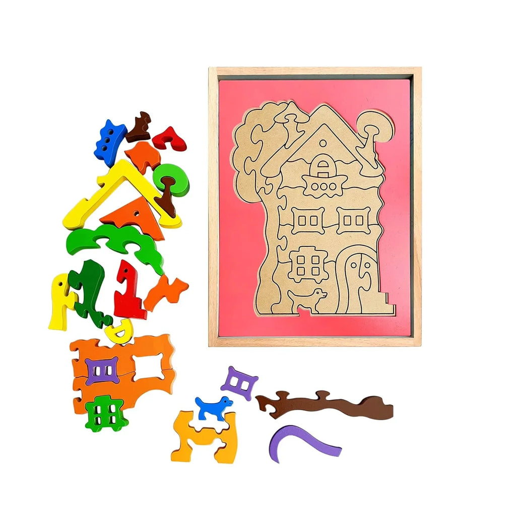 HILIFE House 3D Shape 2 Layer Puzzle | Wooden Educational Puzzle Board for Toddlers & Kids | Colorful Shape Sorting Learning Toy for Age 3+ - Naivri