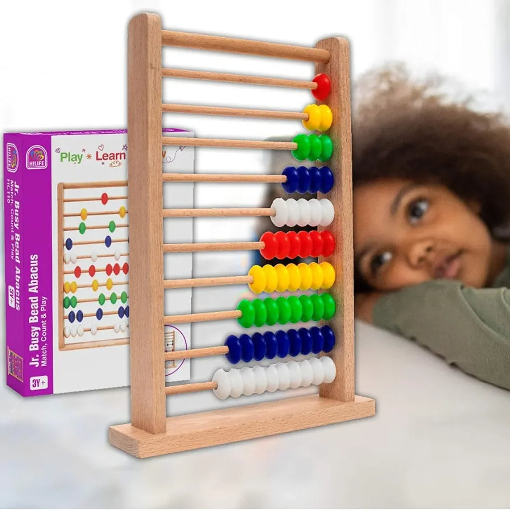 HILIFE Jr. Busy Bead Abacus | 10-Row Colorful Counting Frame for Toddlers & Kids | Wooden Math Learning Toy for Early Education – Learn Counting, Addition & Subtraction - Naivri