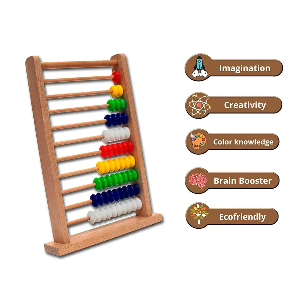 HILIFE Jr. Busy Bead Abacus | 10-Row Colorful Counting Frame for Toddlers & Kids | Wooden Math Learning Toy for Early Education – Learn Counting, Addition & Subtraction - Naivri