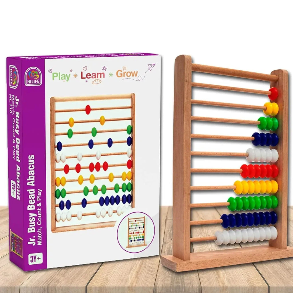 HILIFE Jr. Busy Bead Abacus | 10-Row Colorful Counting Frame for Toddlers & Kids | Wooden Math Learning Toy for Early Education – Learn Counting, Addition & Subtraction - Naivri