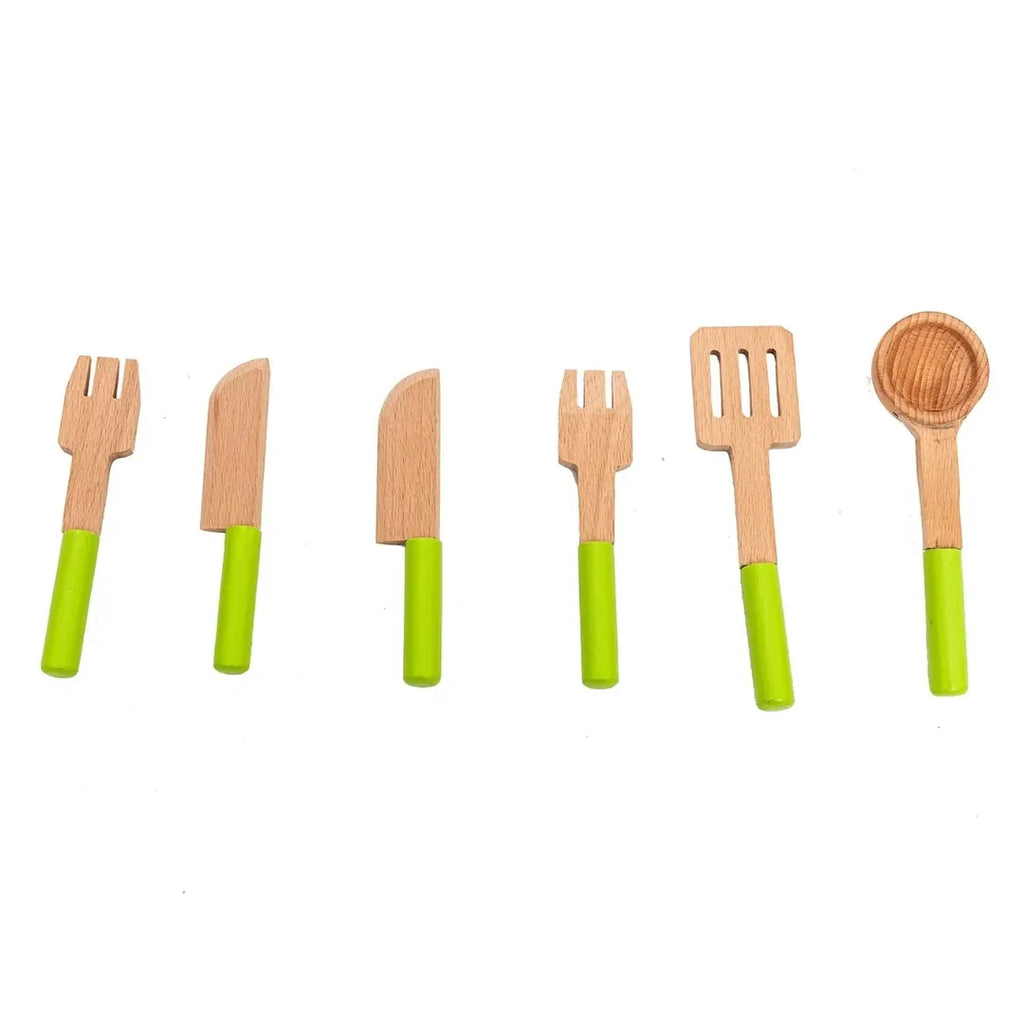 HILIFE Jr Master Chef's Gourmet Kitchen Set (13 Pieces) – Wooden Pretend Play Cooking Set for Kids with Accessories - Naivri