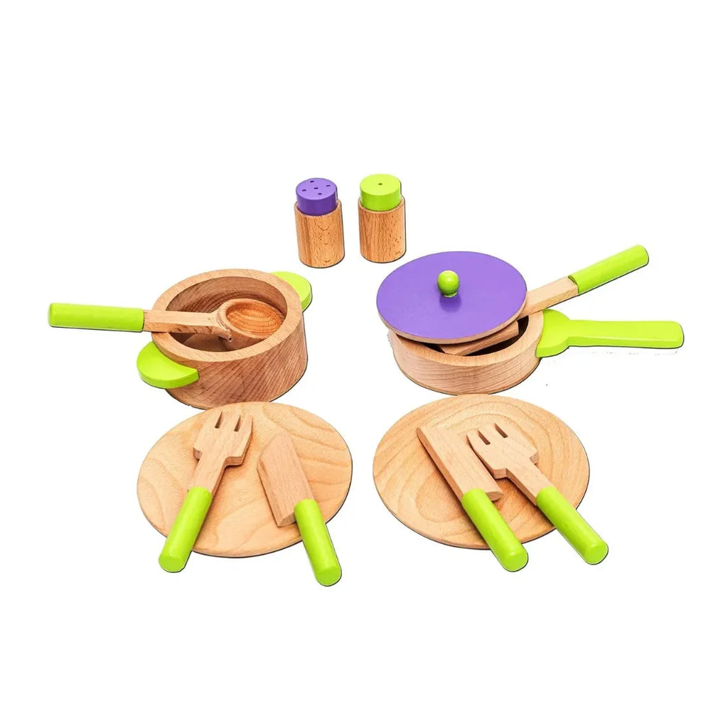 HILIFE Jr Master Chef's Gourmet Kitchen Set (13 Pieces) – Wooden Pretend Play Cooking Set for Kids with Accessories - Naivri