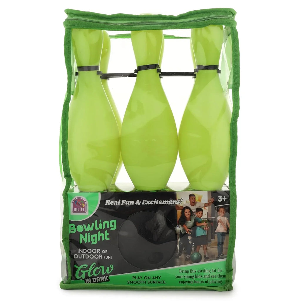 HILIFE Kids Bowling Set with 5 Neon Green Pins and Black Ball – Indoor Play Game for Toddlers and Kids - Naivri
