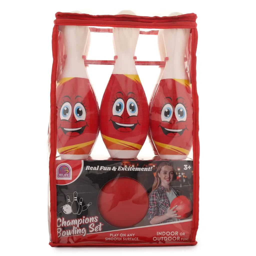 HILIFE Kids Bowling Set with 5 Pins and Ball – Indoor Play Game (Red and White) - Naivri