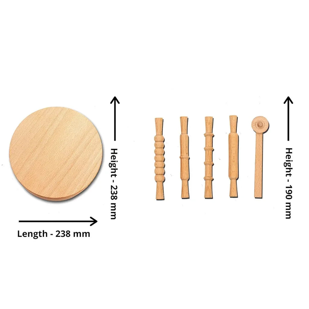 HILIFE Kids' Clay-Time Rolling Pin & Board Set (5 Pcs) – Wooden Chakla Belan Pretend Play Toy Set for Boys & Girls 3 Years+ - Naivri