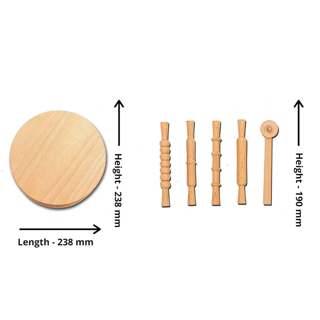 HILIFE Kids' Clay-Time Rolling Pin & Board Set (5 Pcs) – Wooden Chakla Belan Pretend Play Toy Set for Boys & Girls 3 Years+ - Naivri