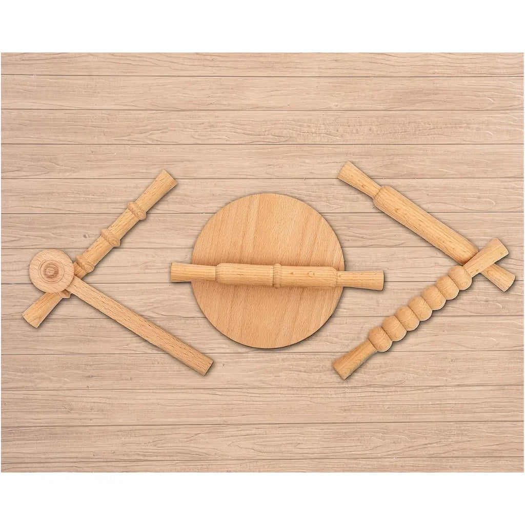 HILIFE Kids' Clay-Time Rolling Pin & Board Set (5 Pcs) – Wooden Chakla Belan Pretend Play Toy Set for Boys & Girls 3 Years+ - Naivri