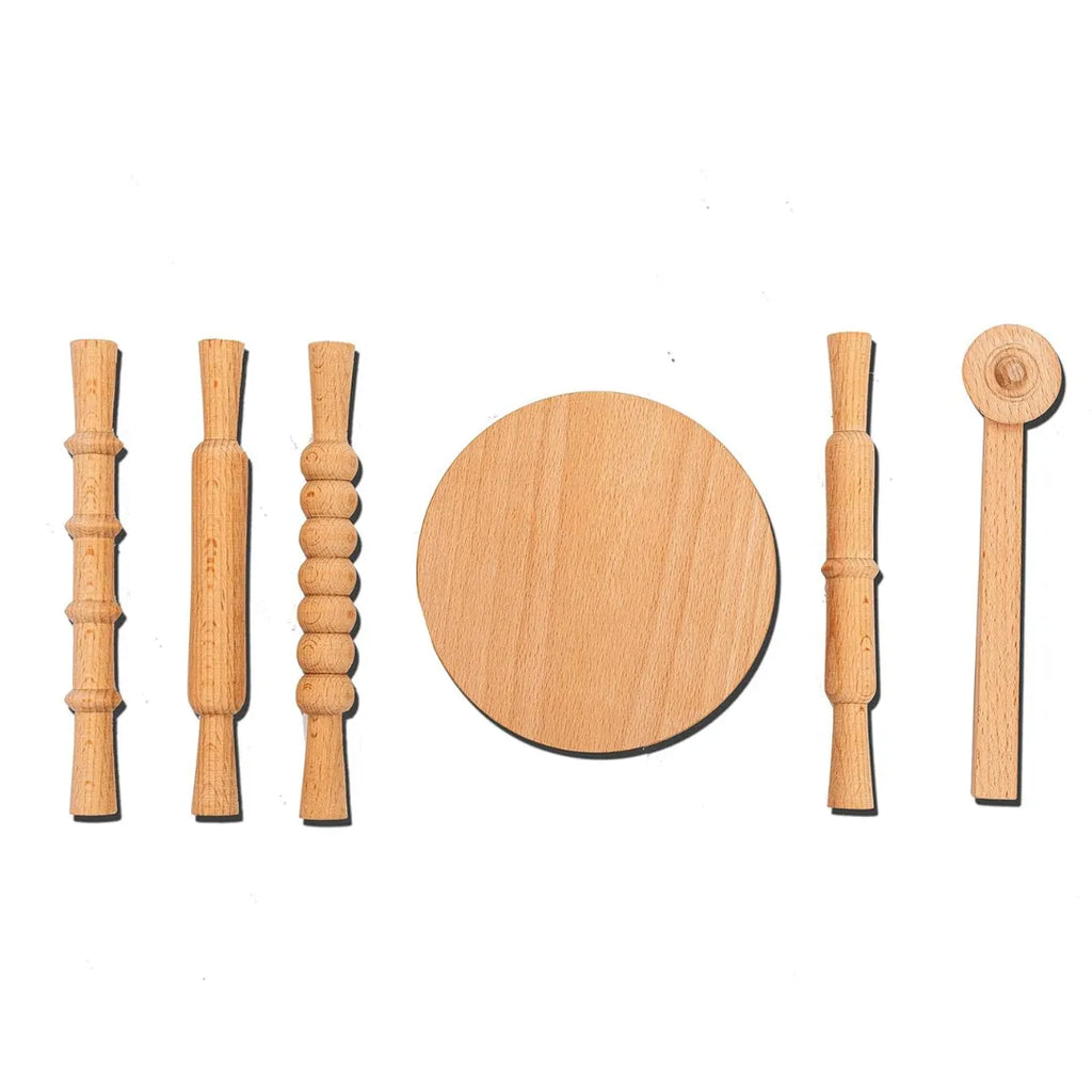 HILIFE Kids' Clay-Time Rolling Pin & Board Set (5 Pcs) – Wooden Chakla Belan Pretend Play Toy Set for Boys & Girls 3 Years+ - Naivri