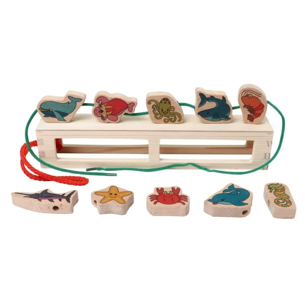 HILIFE Kids Lacing Wooden Toys (134) – Educational Sea Animal Puzzle with Storage Box - Naivri