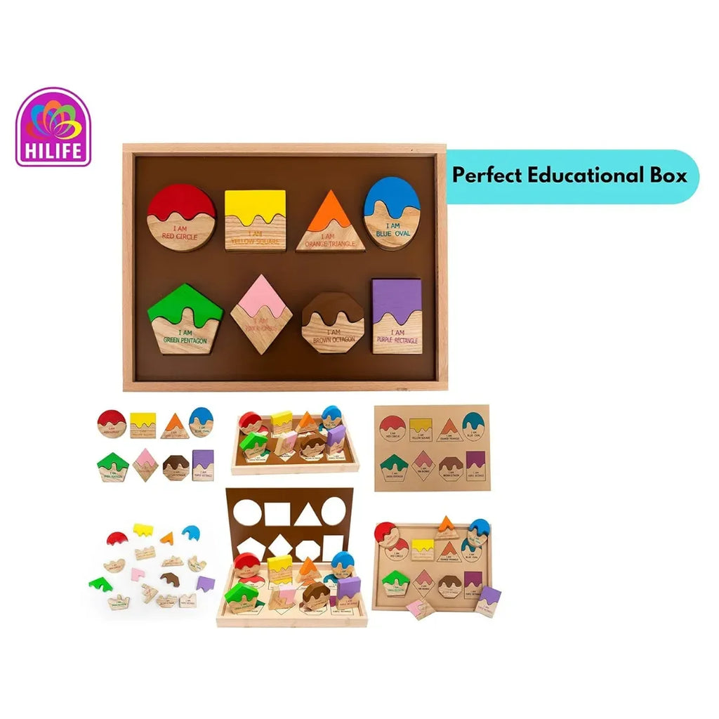 HILIFE Match The Shape Puzzle for Kids | 3-Layer Wooden Color & Shape Recognition Educational Puzzle Board for Toddlers Age 3+ | Montessori-Inspired Learning Toy – Multicolour - Naivri