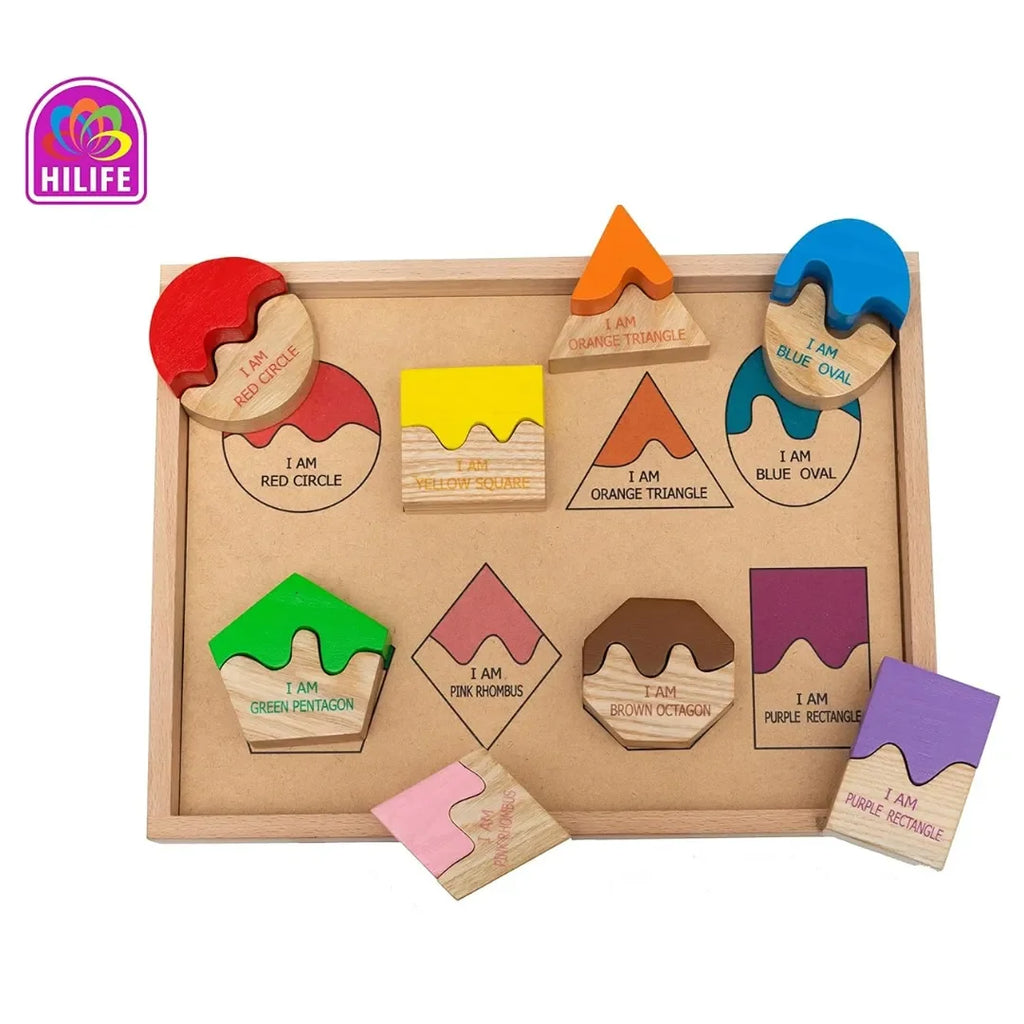 HILIFE Match The Shape Puzzle for Kids | 3-Layer Wooden Color & Shape Recognition Educational Puzzle Board for Toddlers Age 3+ | Montessori-Inspired Learning Toy – Multicolour - Naivri