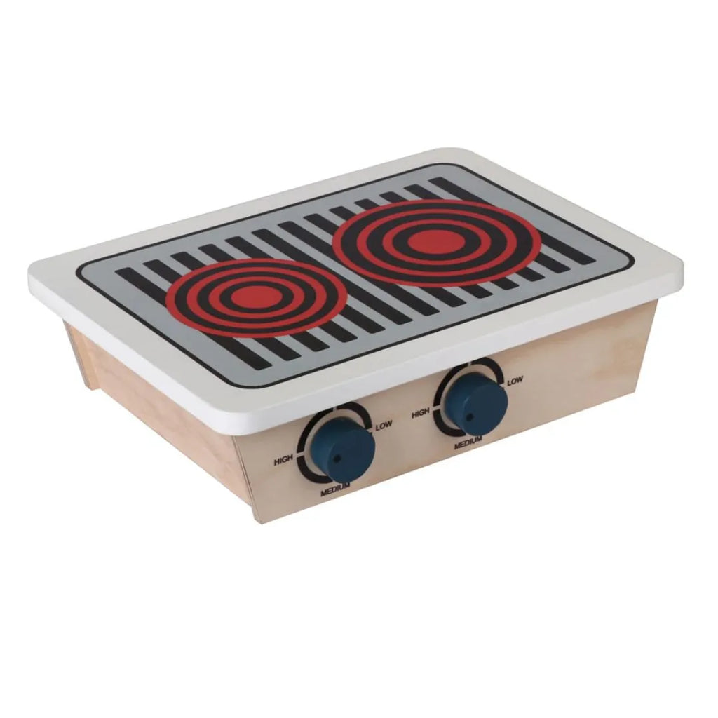 Hilife Mini Gas Stove Kitchen Set | Wooden Pretend Play Cooking Toy for Kids Age 3+ | 2 Pans, 2 Spatulas, Switches – Multicolor - Naivri