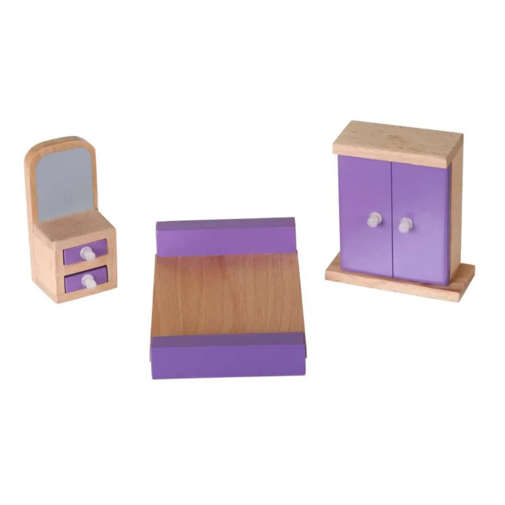 Hilife Miniature Wooden Bedroom Accessories Set for Kids – Includes Bed, Mattress, Lamp, Almira, Dressing Table, and More - Naivri