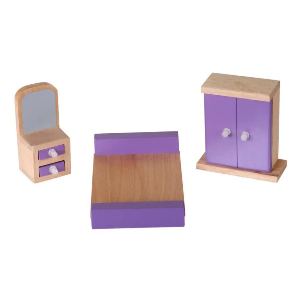 Hilife Miniature Wooden Bedroom Accessories Set for Kids – Includes Bed, Mattress, Lamp, Almira, Dressing Table, and More - Naivri