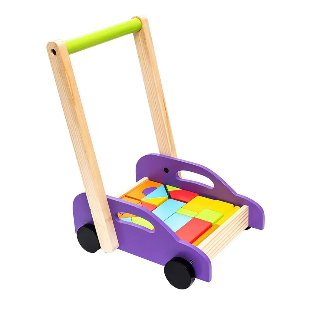 HILIFE Roll & Run Puzzle Cart Wooden Walker with Puzzle Blocks | Push & Pull Toy for Toddlers Age 3+ | Montessori-Inspired Activity Cart for Balance, Coordination & Motor Skills - Naivri