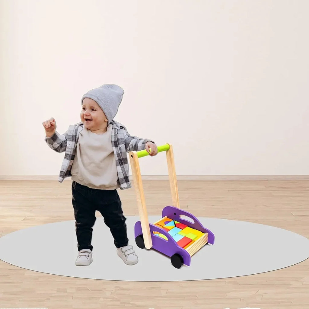 HILIFE Roll & Run Puzzle Cart Wooden Walker with Puzzle Blocks | Push & Pull Toy for Toddlers Age 3+ | Montessori-Inspired Activity Cart for Balance, Coordination & Motor Skills - Naivri