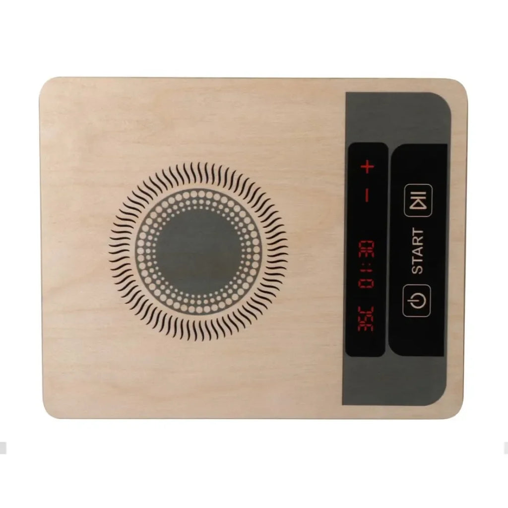 Hilife Tiny Induction Stove Set | Wooden Pretend Play Kitchen Toy for Kids | Digital Panel Design | Includes Pan & Spatula | Multicolor - Naivri