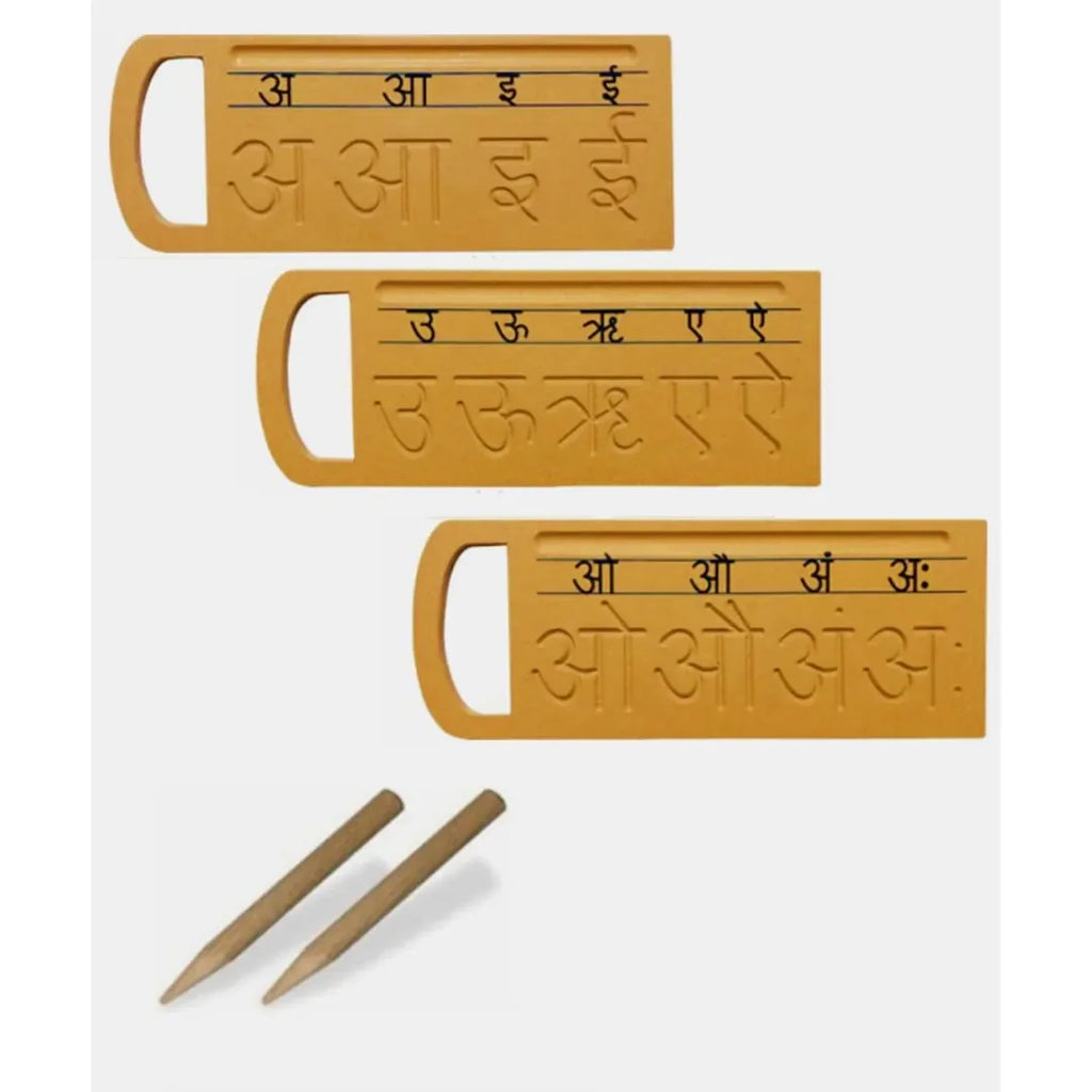 HILIFE Tiny Tots Hindi Vowels (स्वर) Tracing & Word Board – अ आ इ Wooden Hindi Swarmala Board with Pictures | Educational Tracing Toy for Kids | Learn to Write & Read in Hindi - Naivri