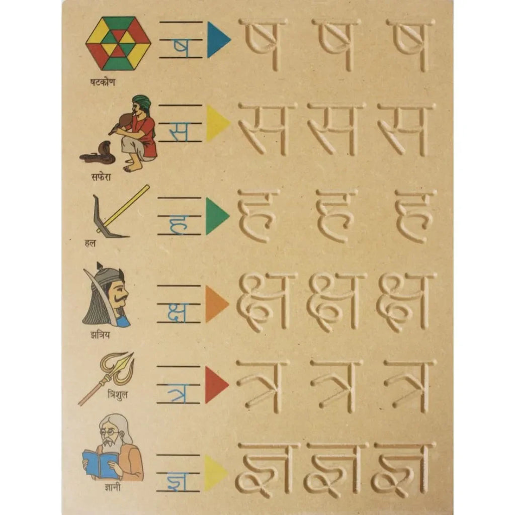 HILIFE Tiny Tots कखग Tracing & Word Board – Wooden Hindi Consonants Learning Board with Picture Words for Kids - Naivri