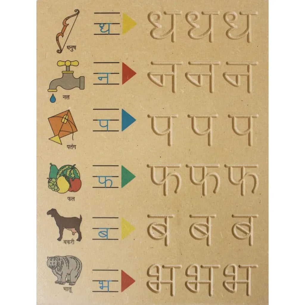 HILIFE Tiny Tots कखग Tracing & Word Board – Wooden Hindi Consonants Learning Board with Picture Words for Kids - Naivri