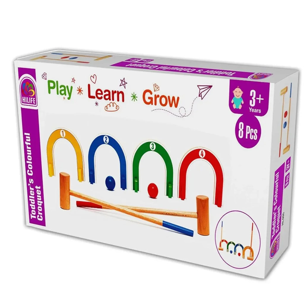 HILIFE Toddler's Colourful Croquet Set | Wooden Indoor & Outdoor Sports Playset for Kids 3 Years and Above – Multicolor - Naivri