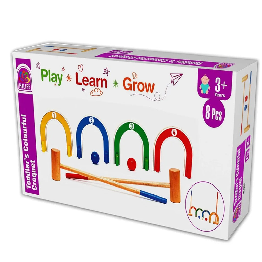 HILIFE Toddler's Colourful Croquet Set | Wooden Indoor & Outdoor Sports Playset for Kids 3 Years and Above – Multicolor - Naivri