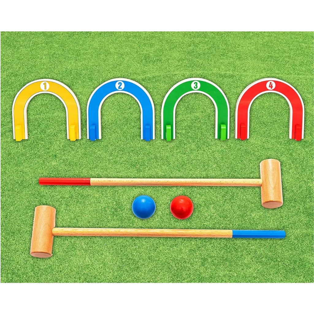 HILIFE Toddler's Colourful Croquet Set | Wooden Indoor & Outdoor Sports Playset for Kids 3 Years and Above – Multicolor - Naivri