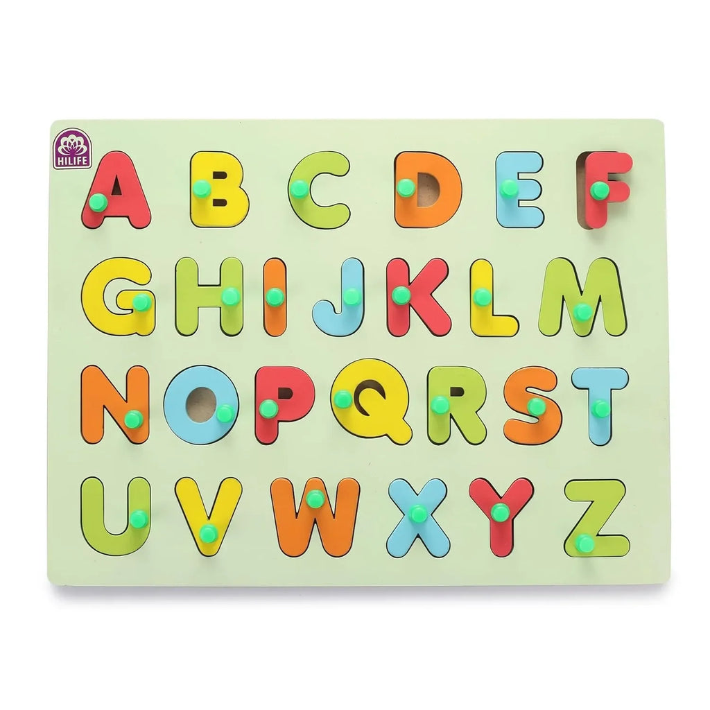 HILIFE Wooden Alphabet Puzzle Board – A to Z Letters – Gold Series Educational Toy with Pegs for Toddlers – Premium Learning Puzzle for Early Letter Recognition and Motor Skills Development - Naivri