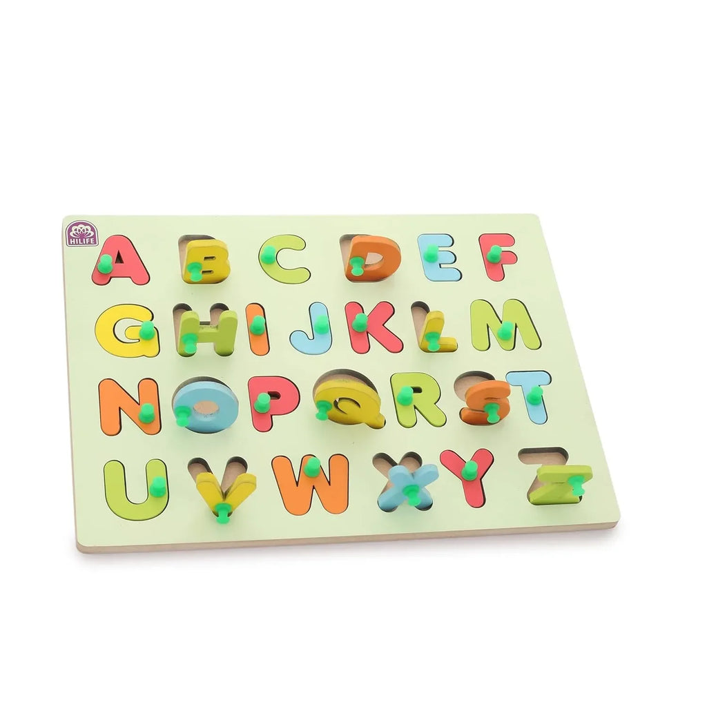 HILIFE Wooden Alphabet Puzzle Board – A to Z Letters – Gold Series Educational Toy with Pegs for Toddlers – Premium Learning Puzzle for Early Letter Recognition and Motor Skills Development - Naivri