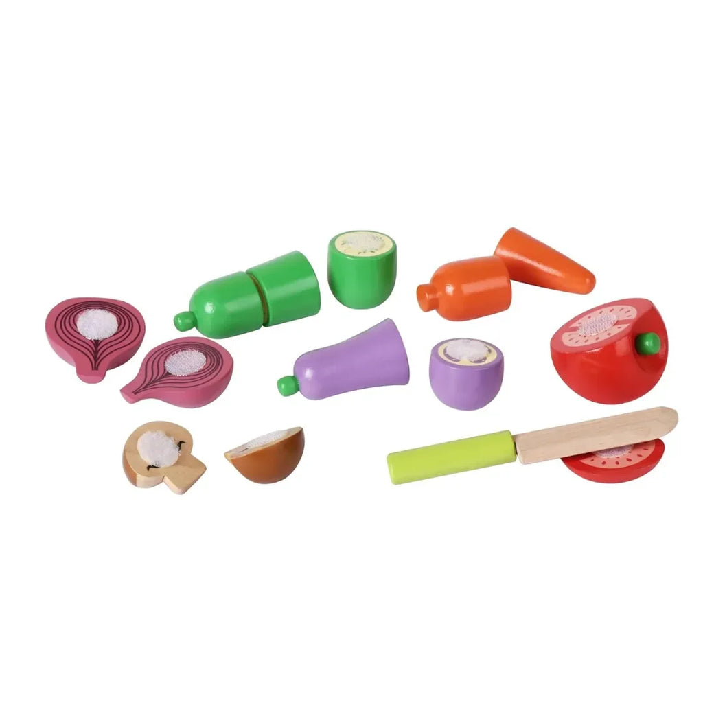 HILIFE Wooden Play Food Set – Sliceable Vegetables and Fruits with Wooden Knife – Montessori Pretend Kitchen Toy for Kids – Educational Cutting Practice Toy – Made from Safe & Durable Wood - Naivri