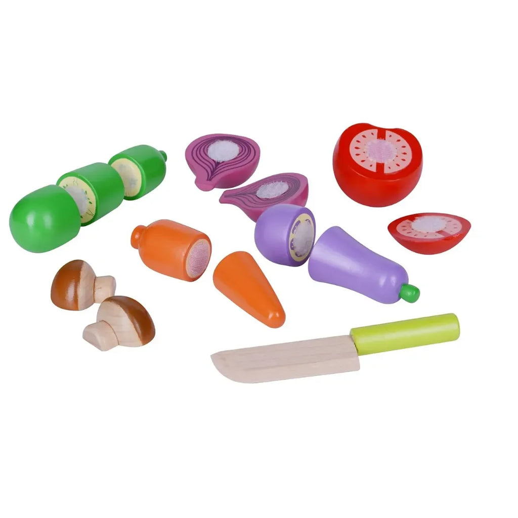 HILIFE Wooden Play Food Set – Sliceable Vegetables and Fruits with Wooden Knife – Montessori Pretend Kitchen Toy for Kids – Educational Cutting Practice Toy – Made from Safe & Durable Wood - Naivri