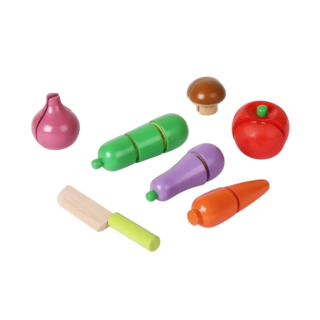 HILIFE Wooden Play Food Set – Sliceable Vegetables and Fruits with Wooden Knife – Montessori Pretend Kitchen Toy for Kids – Educational Cutting Practice Toy – Made from Safe & Durable Wood - Naivri
